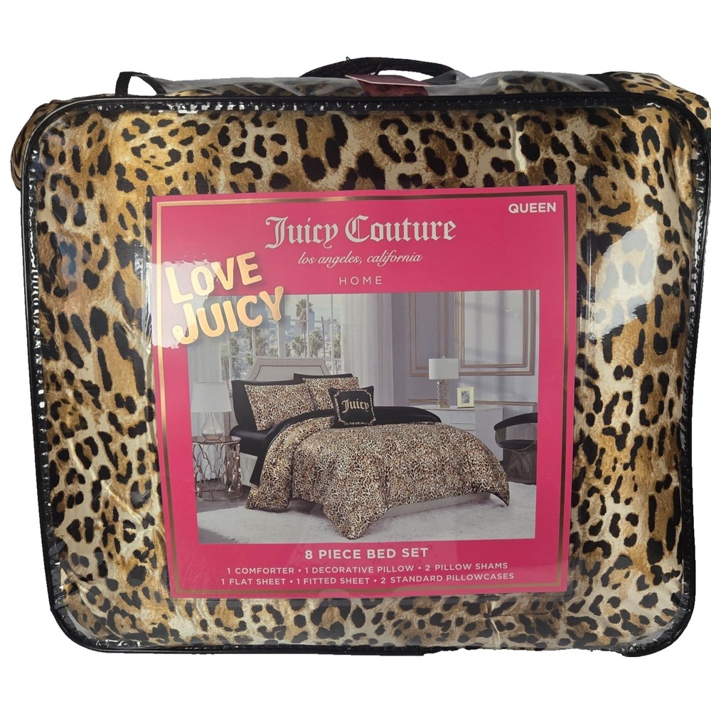 Queen Leopard Satin Bed Set Juicy Couture Love Juicy 8 Piece Comforter Sheets
